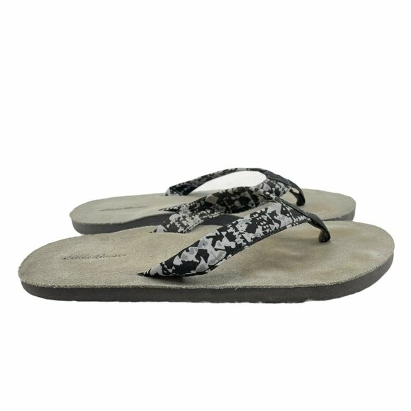 Eddie Bauer Sandals Women's Sz 11 Thong Flip Flop Slip On Canvas Black/White - Picture 1 of 7